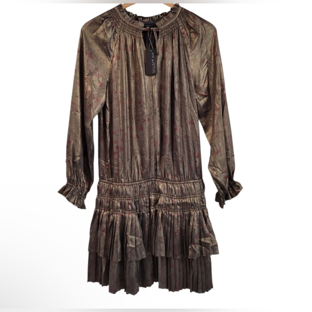 Current Air Bronze/Gold Floral Long Sleeve Mini Dress